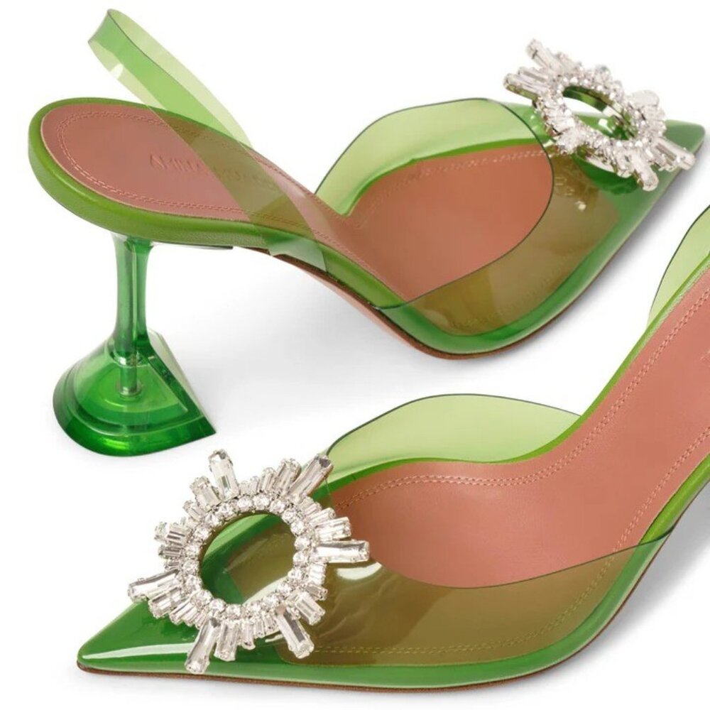 AMINA MUADDI Begum Crystal Embellished Green PVC Pumps IT40 / US10 - Picture 3 of 12